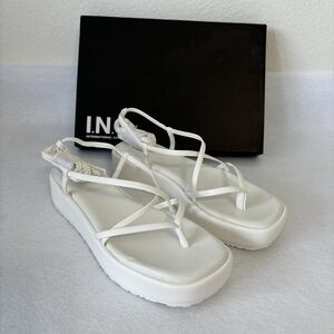 INC International Concepts Women's White Strappy Platform Flat Sole Sandals